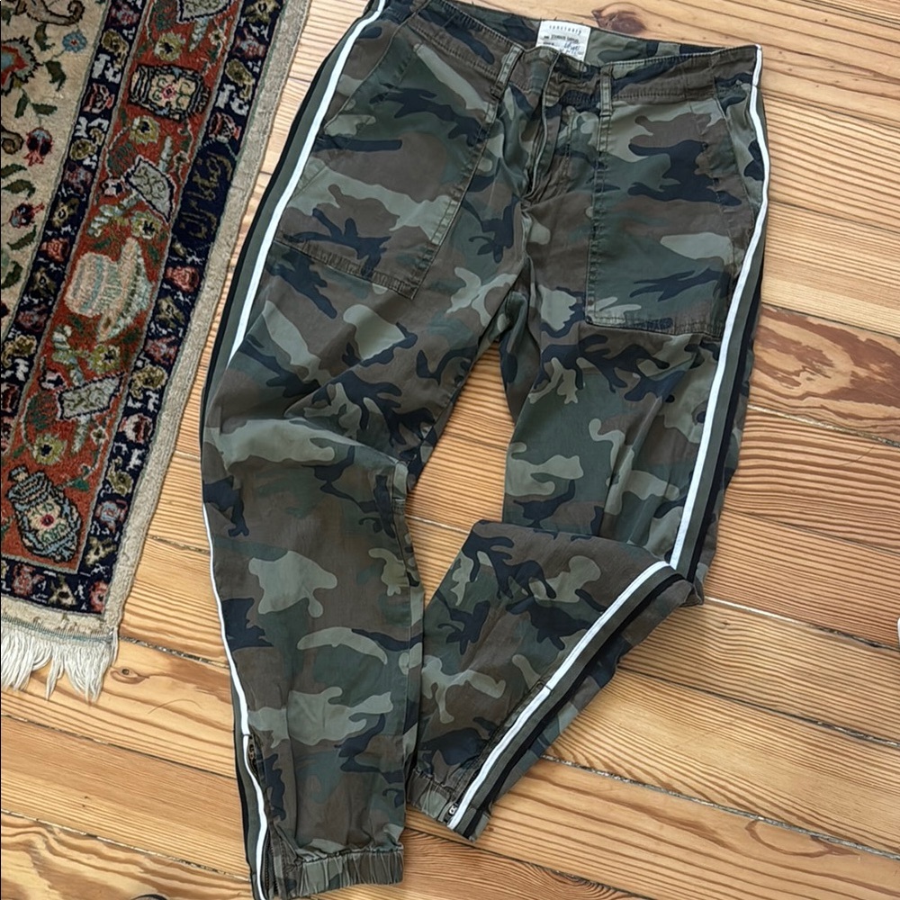Sanctuary Green and Brown Track Pants with Camo Print